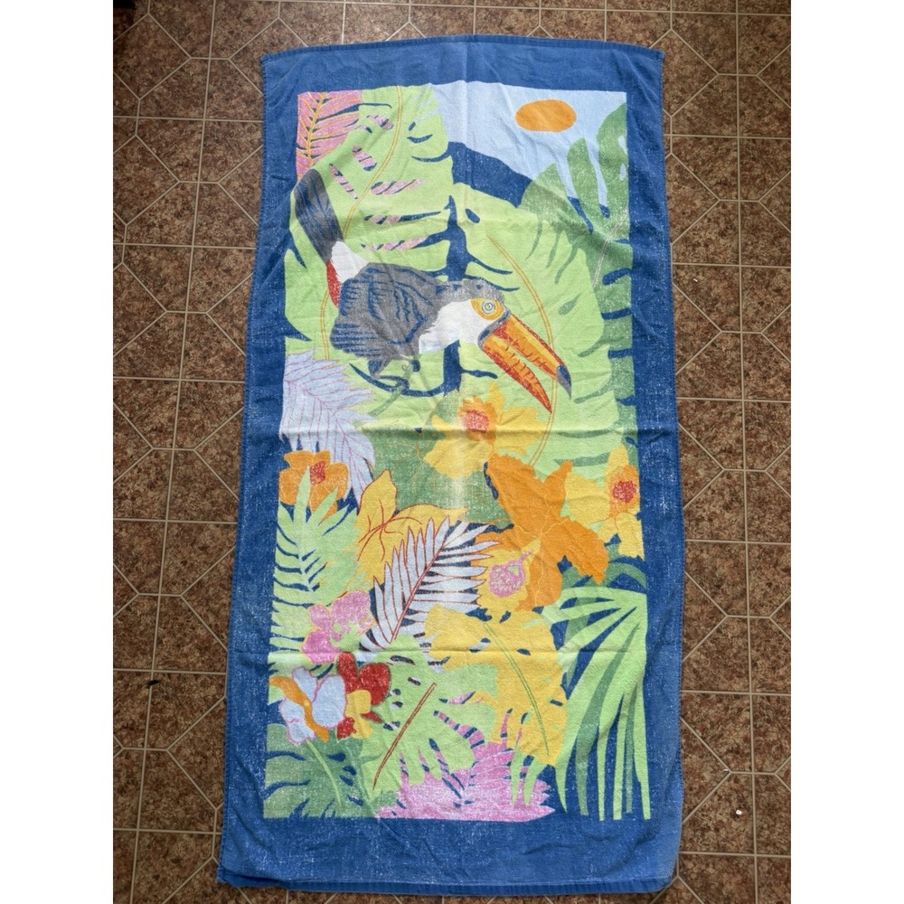 Sultan's Linens Beach Towel Toucan Rainforest Vintage Y2K 90s Colorful Faded